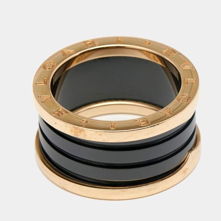 Pre Owned Bvlgari B.Zero1 Black Ceramic 18k Rose Gold Band Ring Size 57