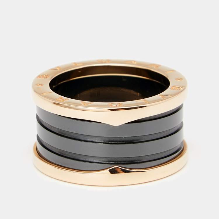 Pre Owned Bvlgari B.Zero1 4-Band Black Ceramic 18K Rose Gold Band Ring Size 55