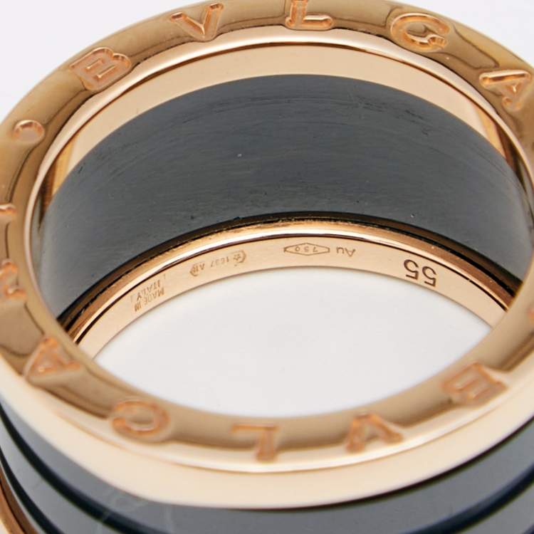 Pre Owned Bvlgari B.Zero1 4-Band Black Ceramic 18K Rose Gold Band Ring Size 55