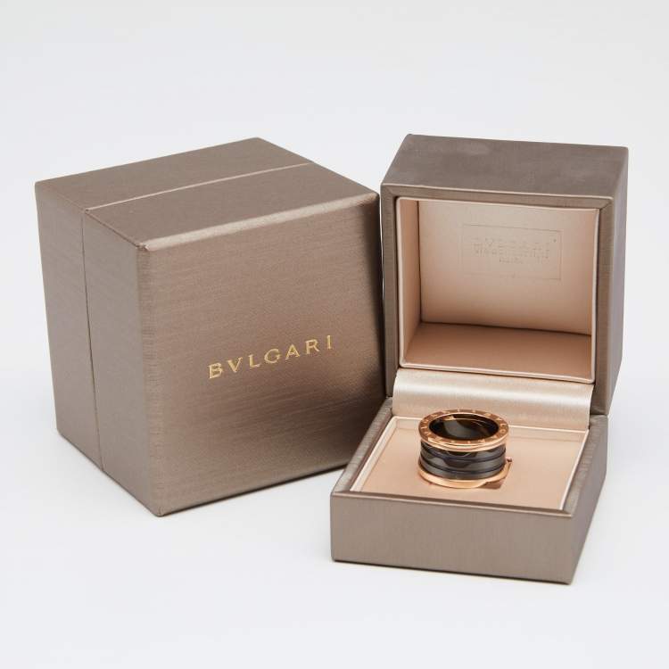 Pre Owned Bvlgari B.Zero1 4-Band Black Ceramic 18K Rose Gold Band Ring Size 55