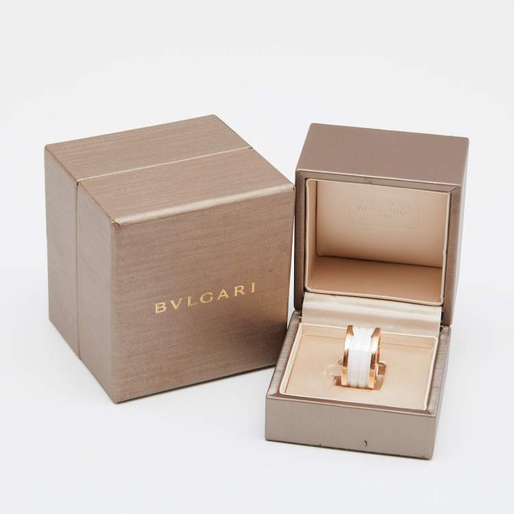 Pre Owned Bvlgari B.Zero1 White Ceramic 18K Rose Gold Band Ring Size 57