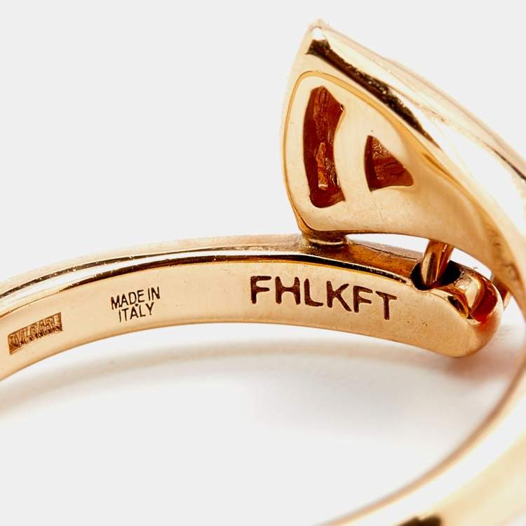 Pre Owned Bvlgari Divas' Dream Carnelian Diamonds 18k Rose Gold Charm Ring Size 51