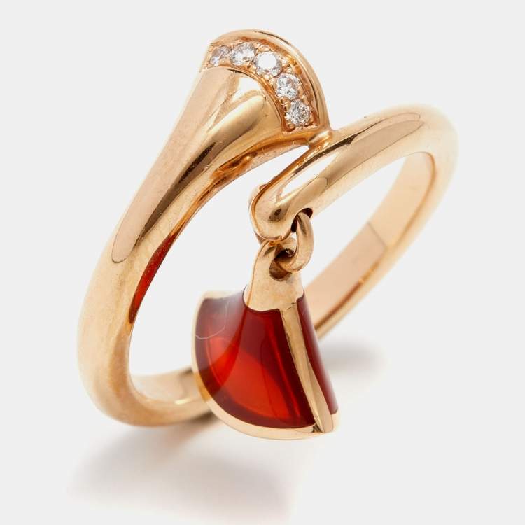 Pre Owned Bvlgari Divas' Dream Carnelian Diamonds 18k Rose Gold Charm Ring Size 51