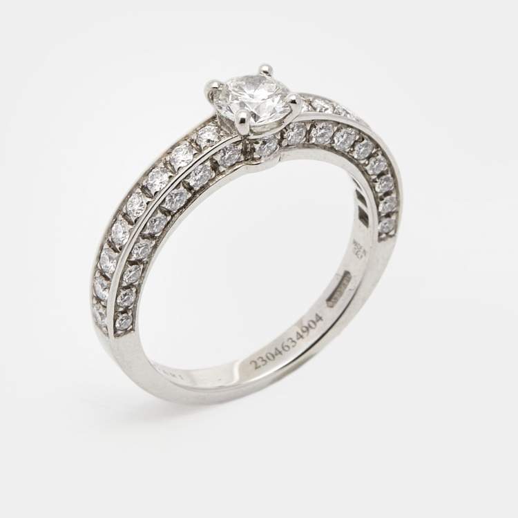Pre Owned Bvlgari Dedicata A Venezia 0.33 ct Solitate Paved Diamond Platinum Ring Size 48