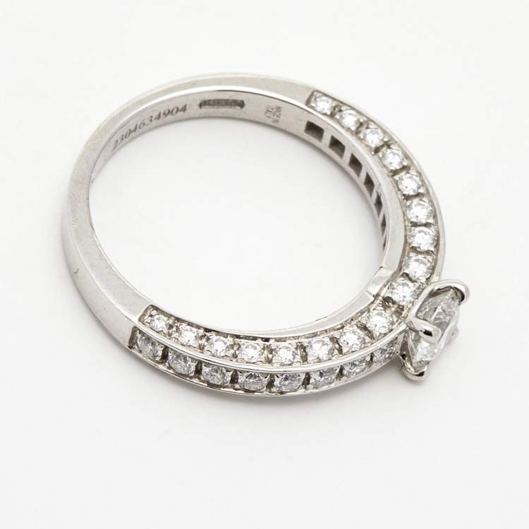 Pre Owned Bvlgari Dedicata A Venezia 0.33 ct Solitate Paved Diamond Platinum Ring Size 48