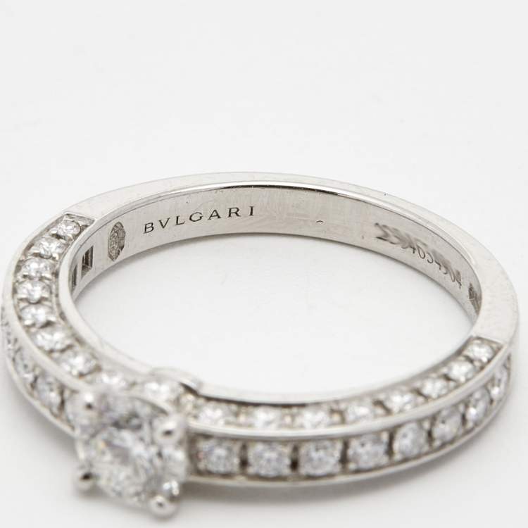 Pre Owned Bvlgari Dedicata A Venezia 0.33 ct Solitate Paved Diamond Platinum Ring Size 48