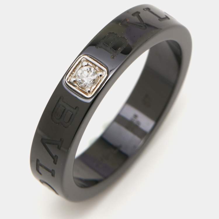 Pre Owned Bvlgari Diamond Black Ceramic Band Ring Size 57