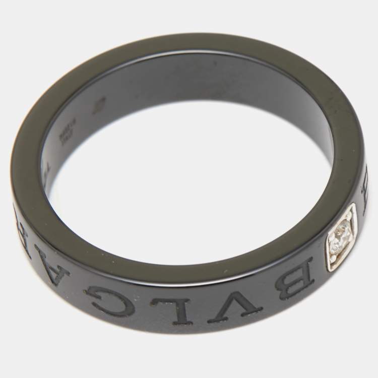 Pre Owned Bvlgari Diamond Black Ceramic Band Ring Size 57