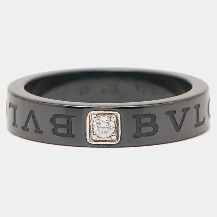 Pre Owned Bvlgari Diamond Black Ceramic Band Ring Size 57