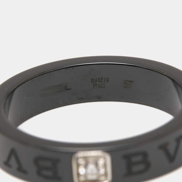 Pre Owned Bvlgari Diamond Black Ceramic Band Ring Size 57
