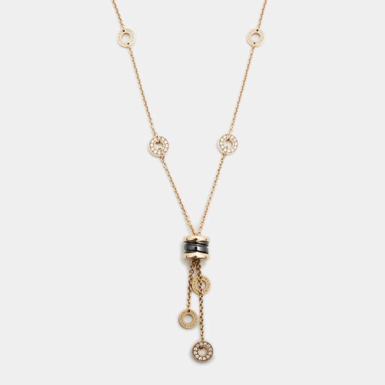 Pre Owned Bvlgari B.Zero1 Black Ceramic Diamonds 18k Yellow Gold Tassel Necklace