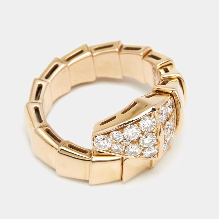 Pre Owned Bvlgari Serpenti Viper Diamond 18K Rose Gold One-Coil Ring Size S