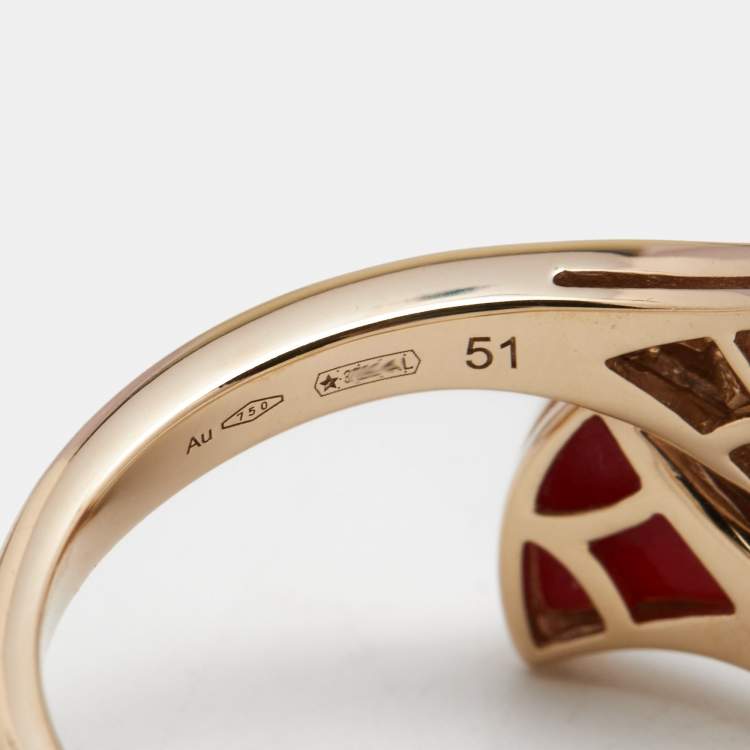 Pre Owned Bvlgari Divas' Dream Carnelian Diamond 18k Rose Gold Ring Size 51