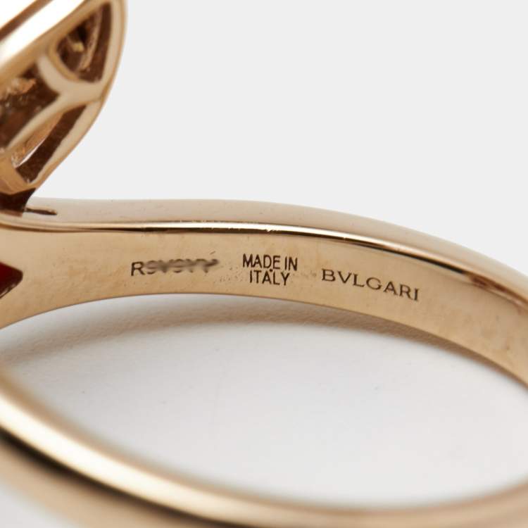 Pre Owned Bvlgari Divas' Dream Carnelian Diamond 18k Rose Gold Ring Size 51