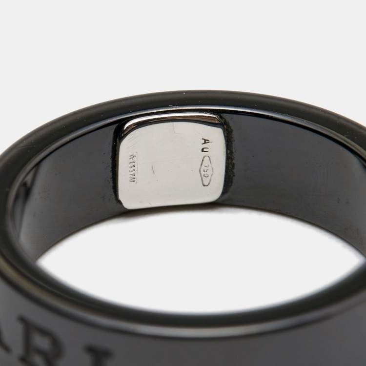 Pre Owned Bvlgari Bvlgari Diamond Black Ceramic 18k White Gold Band Ring Size 51