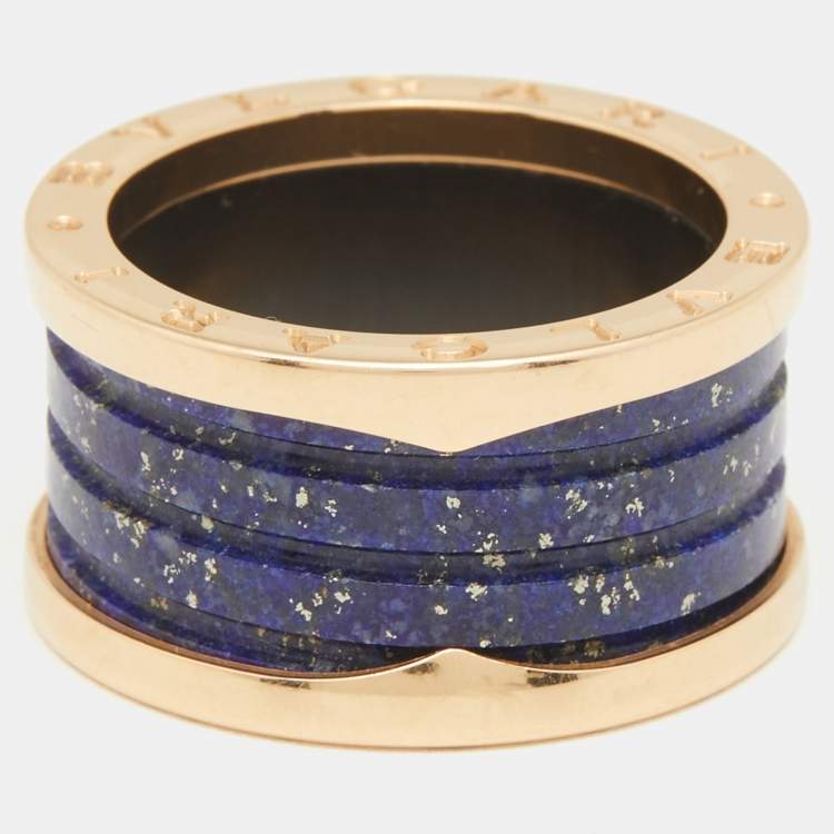 Pre Owned Bvlgari B.Zero1 Lapis Lazuli 18K Rose Gold Band Ring Size 56