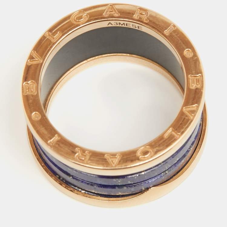 Pre Owned Bvlgari B.Zero1 Lapis Lazuli 18K Rose Gold Band Ring Size 56