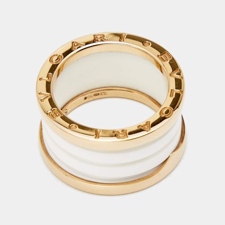 Pre Owned Bvlgari B.Zero1 White Ceramic 18k Rose Gold 4-Band Ring Size 52