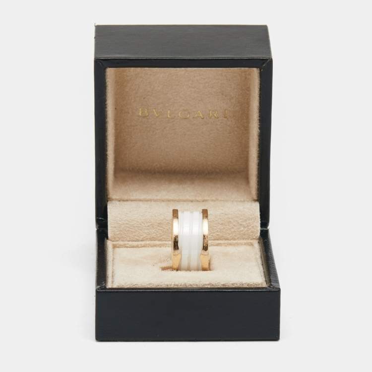Pre Owned Bvlgari B.Zero1 White Ceramic 18k Rose Gold 4-Band Ring Size 57