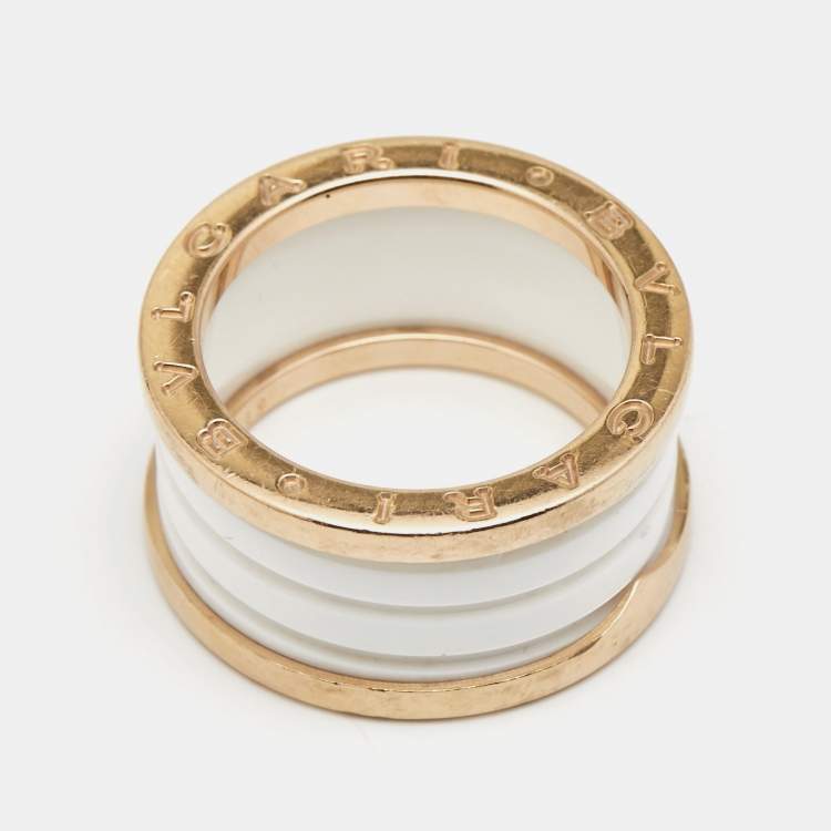 Pre Owned Bvlgari B.Zero1 White Ceramic 18k Rose Gold 4-Band Ring Size 57