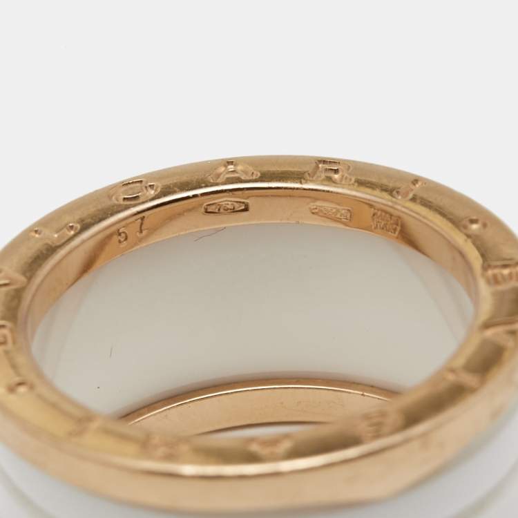 Pre Owned Bvlgari B.Zero1 White Ceramic 18k Rose Gold 4-Band Ring Size 57