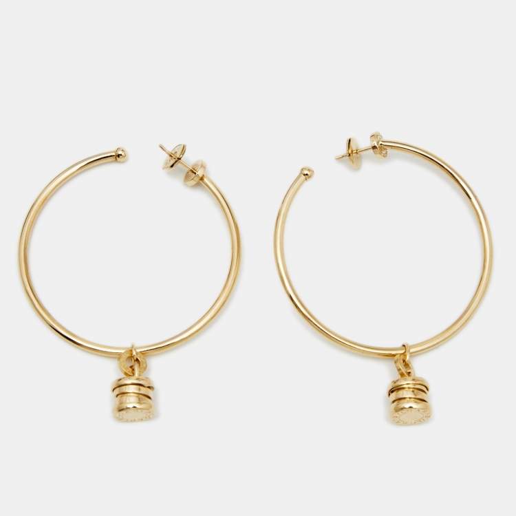 Pre Owned Bvlgari B.Zero1 18K Yellow Gold Hoop Charm Earrings