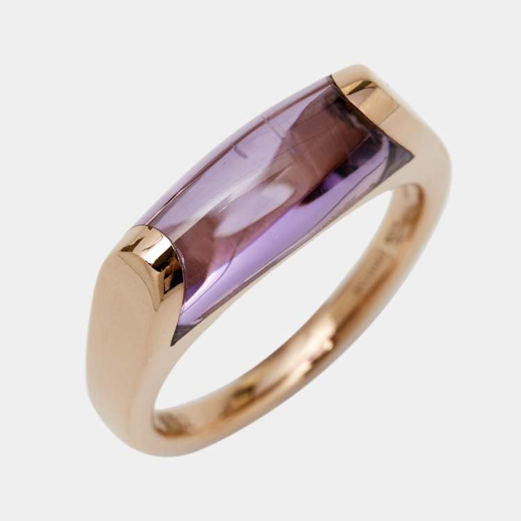 Pre Owned Bvlgari Tronchetto Amethyst 18k Rose Gold Ring Size 52