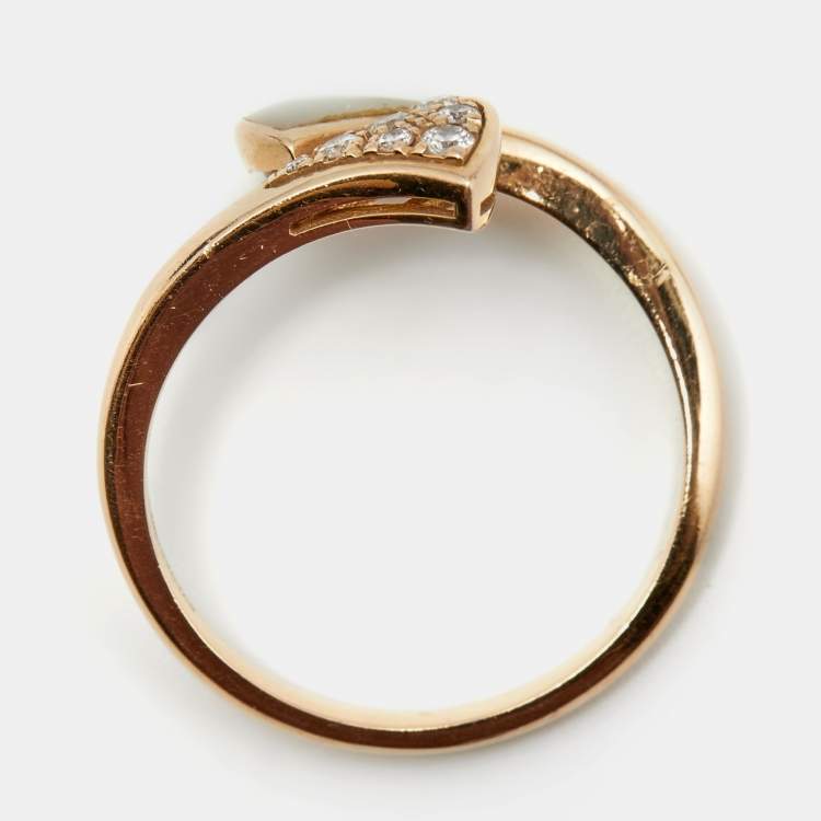 Pre Owned Bvlgari Divas' Dream Mother of Pearl Diamond 18k Rose Gold Ring Size 54