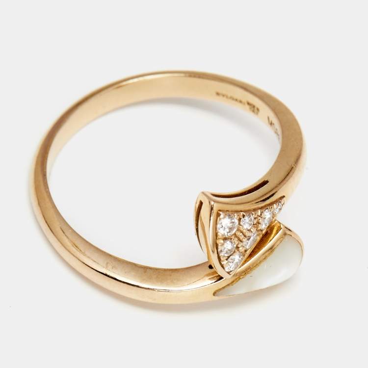 Pre Owned Bvlgari Divas' Dream Mother of Pearl Diamond 18k Rose Gold Ring Size 54