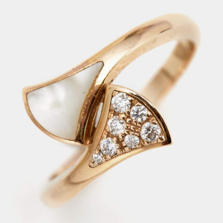 Pre Owned Bvlgari Divas' Dream Mother of Pearl Diamond 18k Rose Gold Ring Size 54