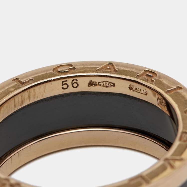 Pre Owned Bvlgari B.Zero1 Black Ceramic 18K Rose Gold Two-Band Ring Size 56