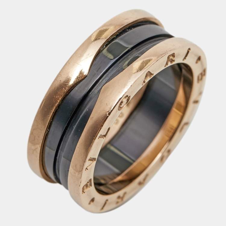 Pre Owned Bvlgari B.Zero1 Black Ceramic 18K Rose Gold Two-Band Ring Size 56