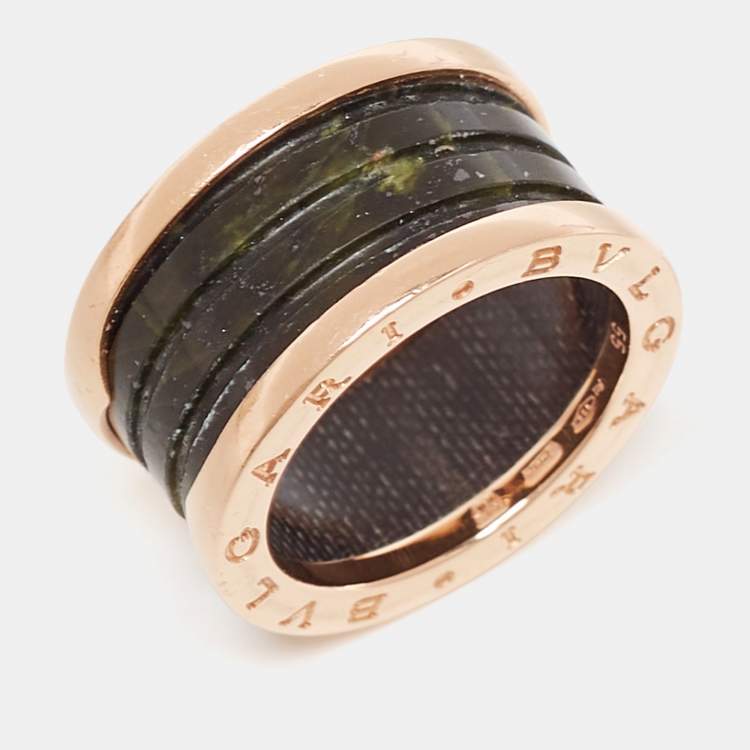 Pre Owned Bvlgari B.Zero1 Green Marble 18K Rose Gold 4-Band Ring Size 55