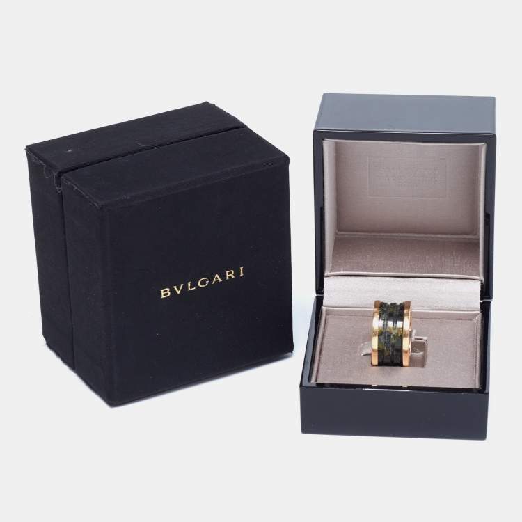 Pre Owned Bvlgari B.Zero1 Green Marble 18K Rose Gold 4-Band Ring Size 55