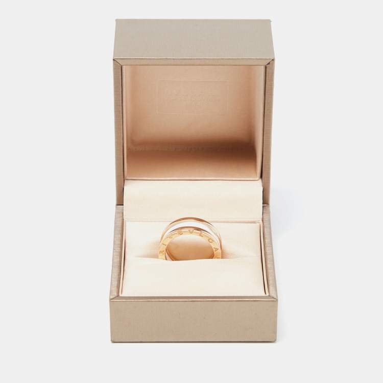 Pre Owned Bvlgari B.Zero1 White Ceramic 18k Rose Gold 2-Band Ring Size 56
