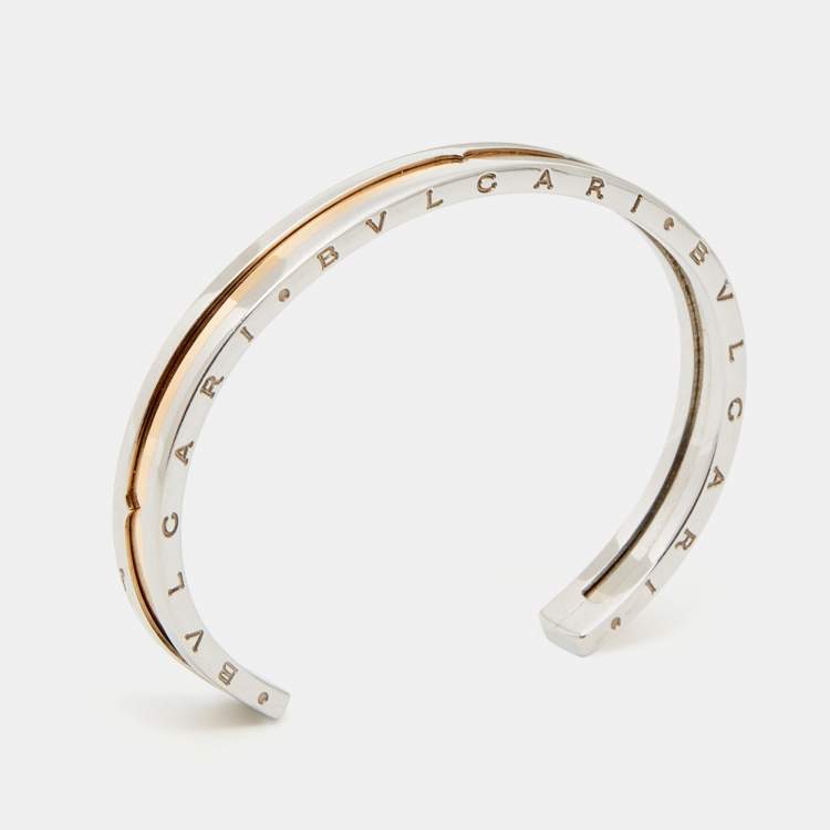 Pre Owned Bvlgari B.Zero1 18k Rose Gold Stainless Steel Open Cuff Bracelet S