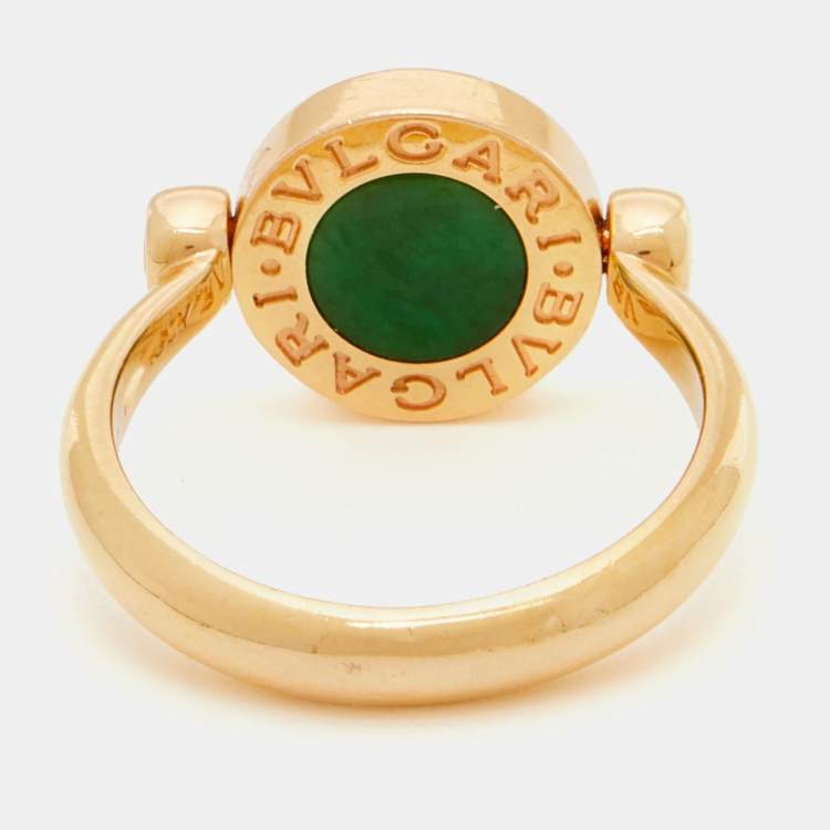 Pre Owned Bvlgari Bvlgari Jade Diamonds 18k Rose Gold Flip Ring Size 53