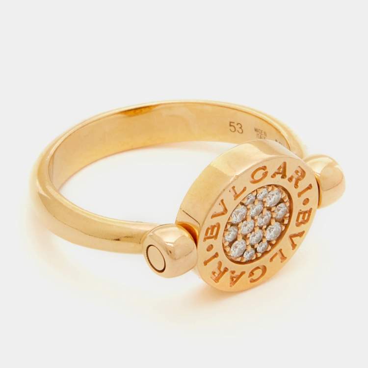 Pre Owned Bvlgari Bvlgari Jade Diamonds 18k Rose Gold Flip Ring Size 53