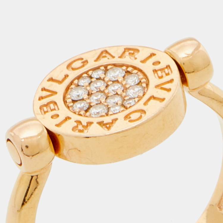 Pre Owned Bvlgari Bvlgari Jade Diamonds 18k Rose Gold Flip Ring Size 53