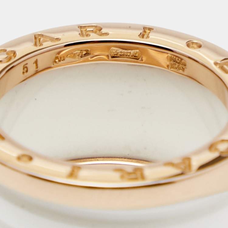 Pre Owned Bvlgari B.Zero White Ceramic 18k Rose Gold 4-Band Ring Size 51