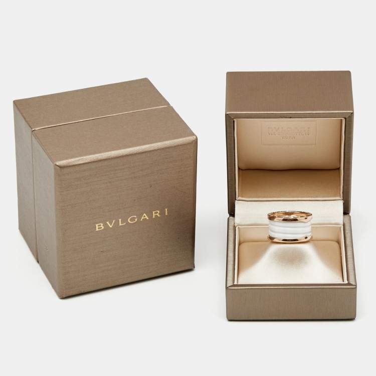 Pre Owned Bvlgari B.Zero White Ceramic 18k Rose Gold 4-Band Ring Size 51