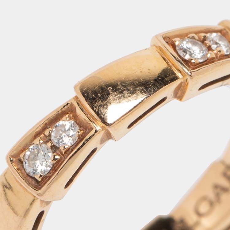 Pre Owned Bvlgari Serpenti Viper Semi Paved Diamond 18k Rose Gold Ring Size 49
