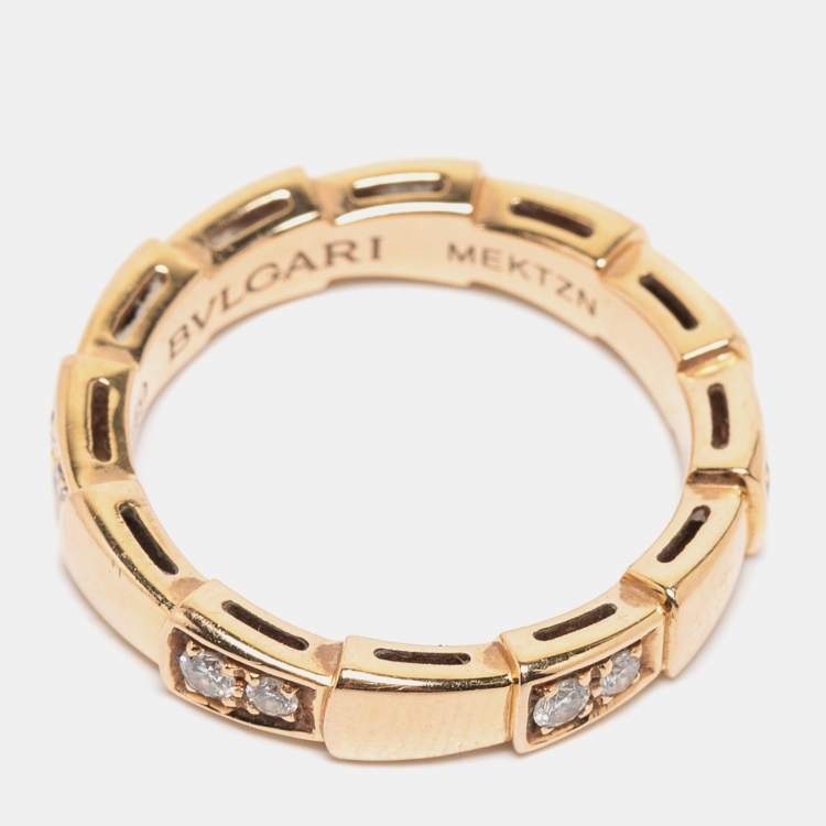 Pre Owned Bvlgari Serpenti Viper Semi Paved Diamond 18k Rose Gold Ring Size 49