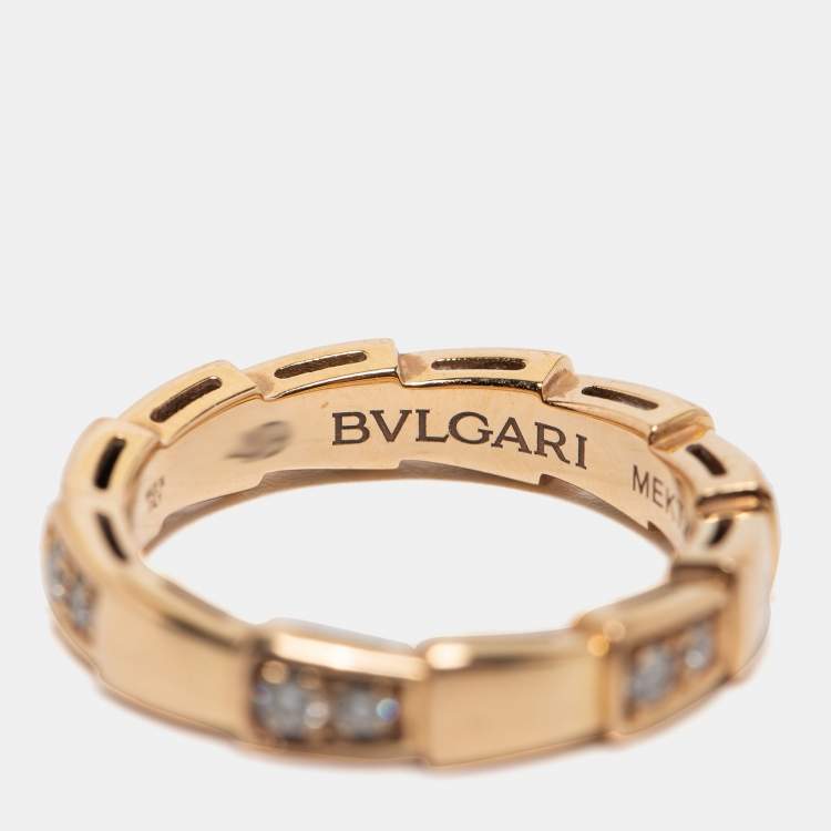 Pre Owned Bvlgari Serpenti Viper Semi Paved Diamond 18k Rose Gold Ring Size 49