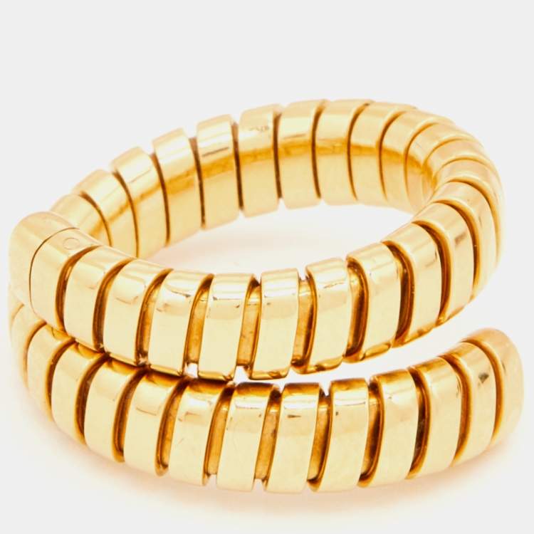 Pre Owned Bvlgari Tubogas 18k Yellow Gold Flex Ring Size 54