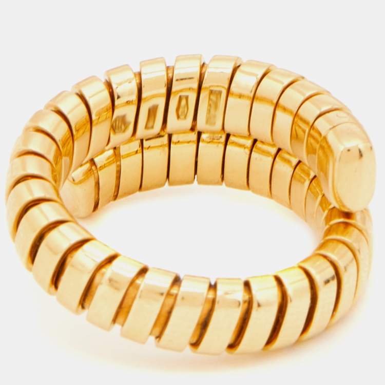 Pre Owned Bvlgari Tubogas 18k Yellow Gold Flex Ring Size 54