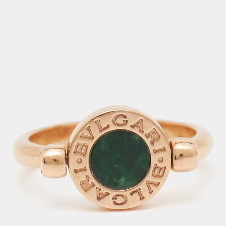Pre Owned Bvlgari Bvlgari Jade Diamond 18k Rose Gold Flip Ring Size 56