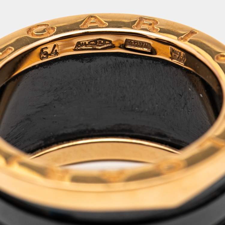 Pre Owned Bvlgari B.Zero1 Black Ceramic 18k Rose Gold 4 Band Ring Size 54
