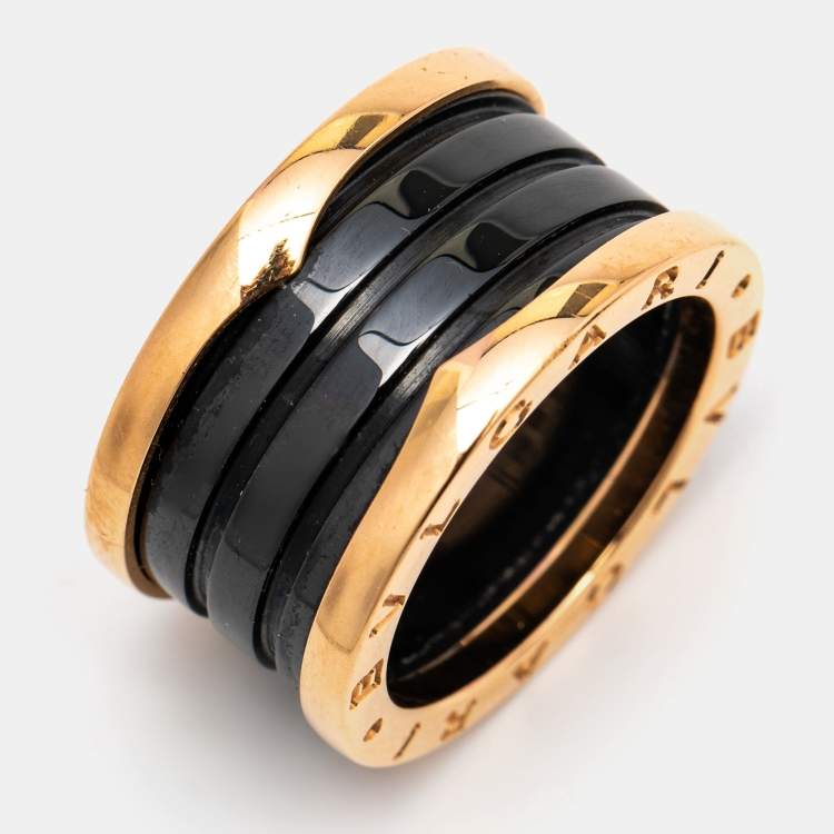 Pre Owned Bvlgari B.Zero1 Black Ceramic 18k Rose Gold 4 Band Ring Size 54