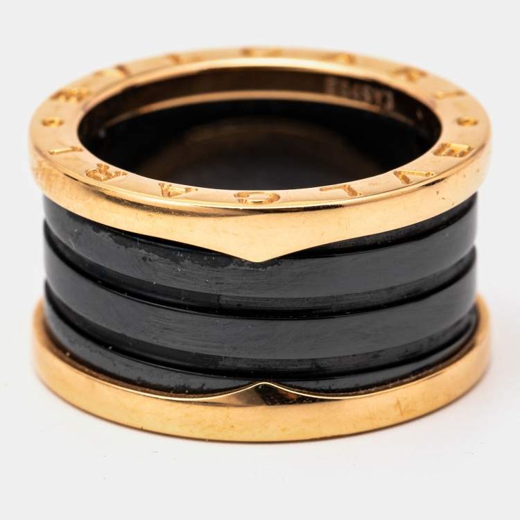 Pre Owned Bvlgari B.Zero1 Black Ceramic 18k Rose Gold 4 Band Ring Size 54
